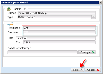 Set a name and change the backup type to MS SQL Server Backup