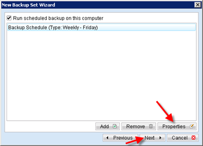 Assign a schedule to the backup set