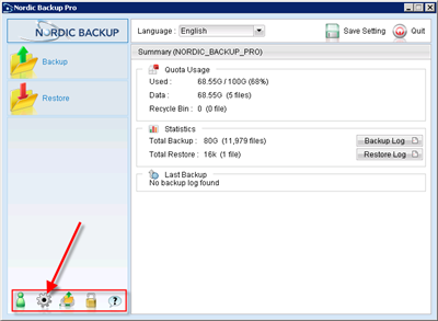 Launch Nordic Backup then click on the backup settings