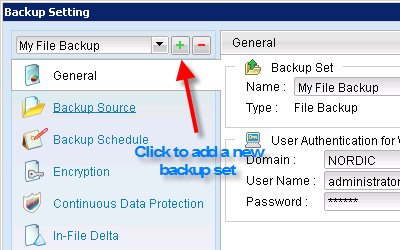 Click the plus sign to open a new backup job