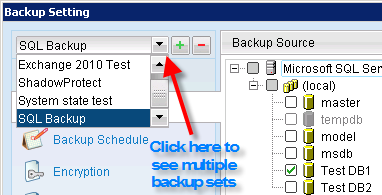 selecting backup sets SQL backup 