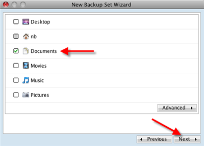Select files/folders for backup