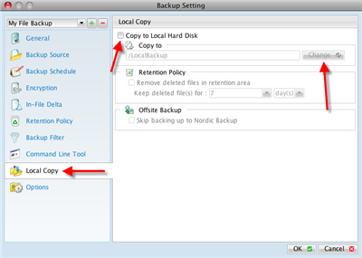 Enabling the local copy option