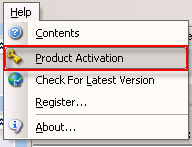 Select product activation in the help drop down