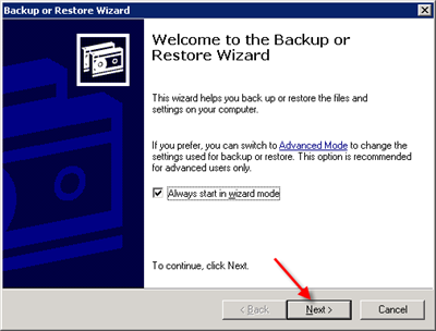 Launch Windows Backup to restore the components