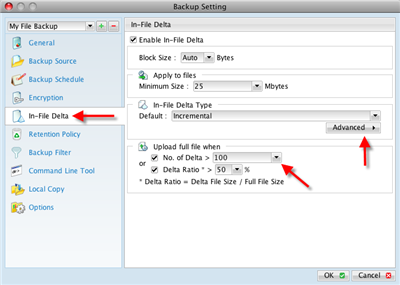Change Delta Block settings for large files